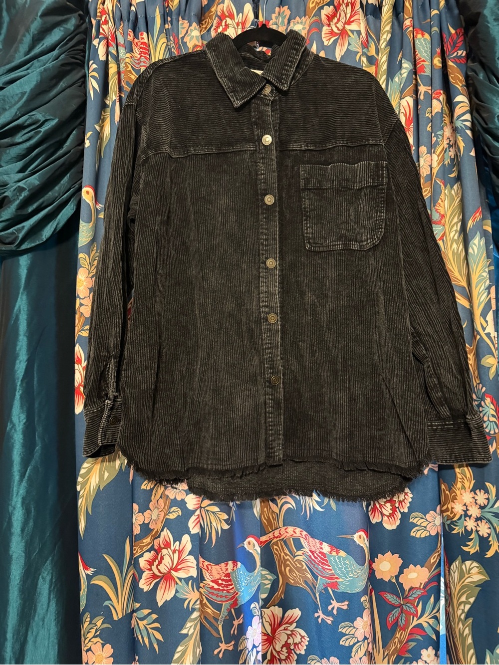LA MIEL The Daisy Black Corduroy Button Front Shacket Jacket